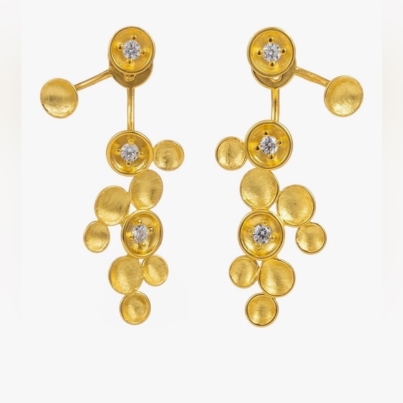 Unique Neiman Marcus 18KT Gold Vermeil white Topaz Burst earrings Ear Jackets